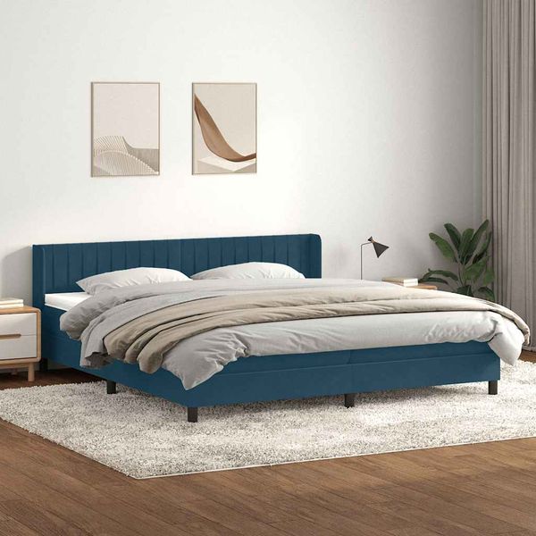 vidaXL Box Spring Posteľ s matracom Tmavomodrá 180x220 cm Zamat
