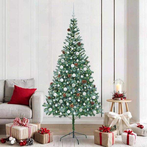 vidaXL Umelý vianočný stromček s 300 LED-i Zelená 210 cm PVC a oceľ