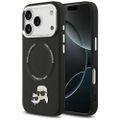 Puzdro Karl Lagerfeld Magsafe PU s hlavičkami Karl & Choupette, logom a kovovými tlačidlami fotoaparátu pre iPhone 17 Pro Max čierne