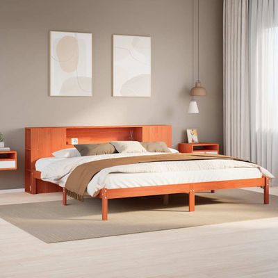 vidaXL Posteľ s knižnicou bez matraca vosková 180x200 cm borovica