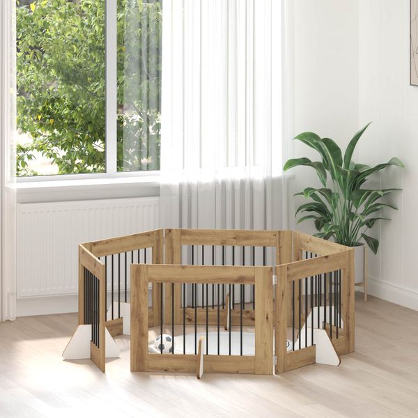 vidaXL Brána pre psov so stojanmi 6 pcs Dub artisan 80 x 60 cm