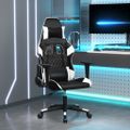 VidaXL Masážne herné kreslo čiernobiele umelá koža