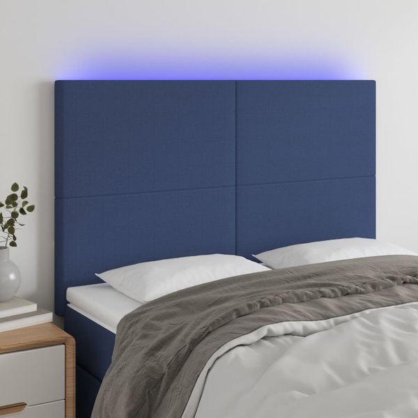vidaXL Čelo postele s LED modré 144x5x118/128 cm látka