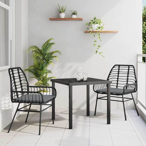 vidaXL Záhradný jedálenský set 3 pcs Čierna polyratan