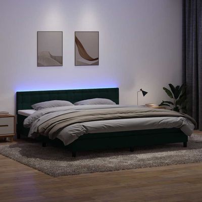 vidaXL Box Spring Posteľ s matracom a LED Tmavo zelená 200x210 cm Zamat