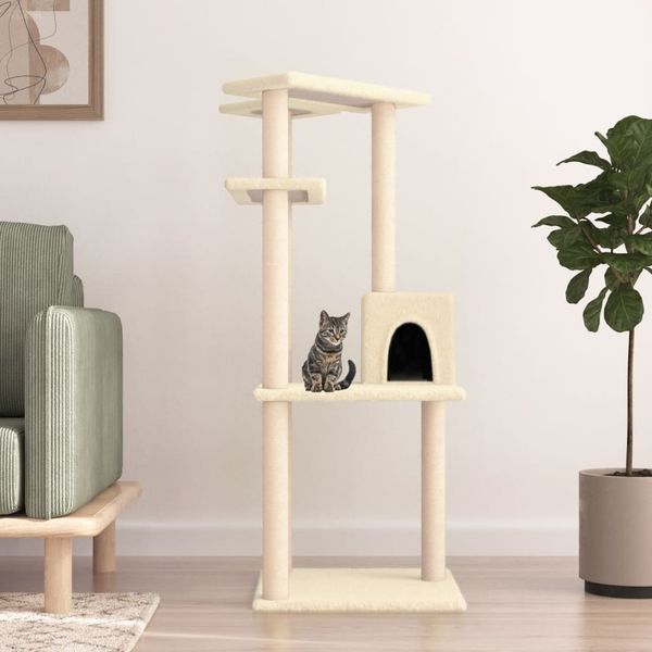 vidaXL Škrabadlo pre mačky so sisalovými stĺpikmi krémové 123 cm