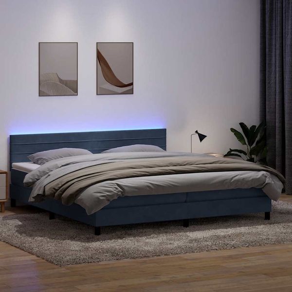 vidaXL Box Spring Posteľ s matracom a LED tmavošedá 200x210 cm Zamat