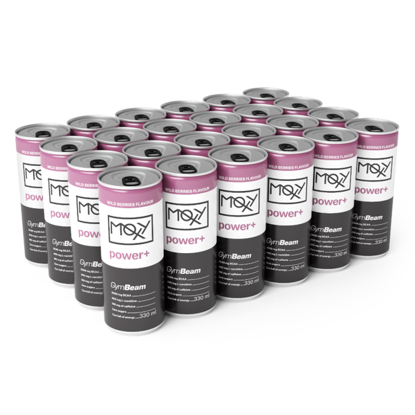 MOXY power+ Energetický nápoj 330 ml - GymBeam, lesné ovocie, 24 x 330 ml