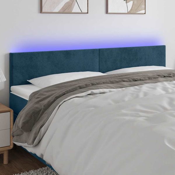 vidaXL Čelo postele s LED tmavomodrá 200x5x78/88 cm zamat
