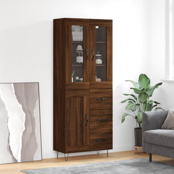 vidaXL Vysoká skrinka hnedý dub 69,5x34x180 cm spracované drevo