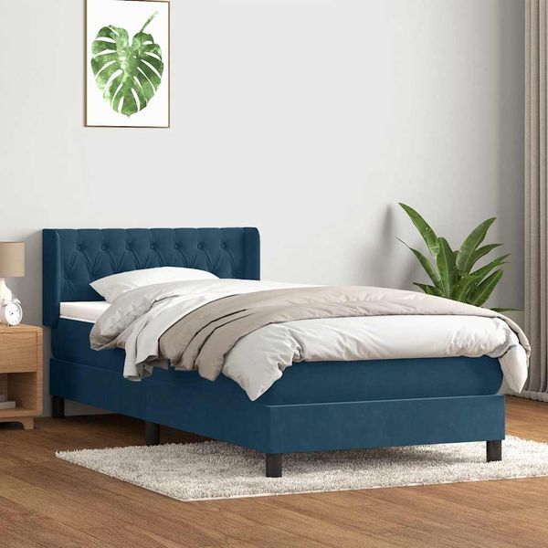 vidaXL Posteľný rám boxsping s matracom tmavomodrý 90x210 cm zamat