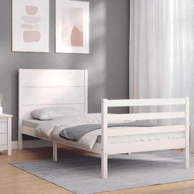 vidaXL Rám postele s čelom biely 100x200 cm masívne drevo