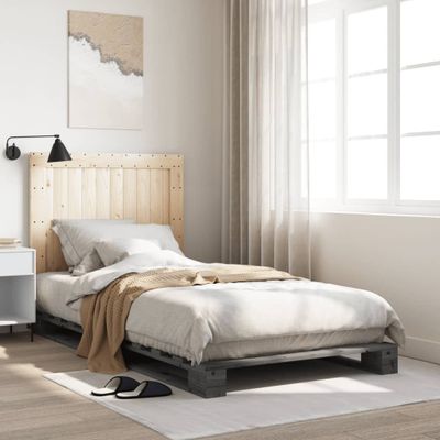 vidaXL Posteľný rám s čelom sivý 100x200 cm borovicový masív