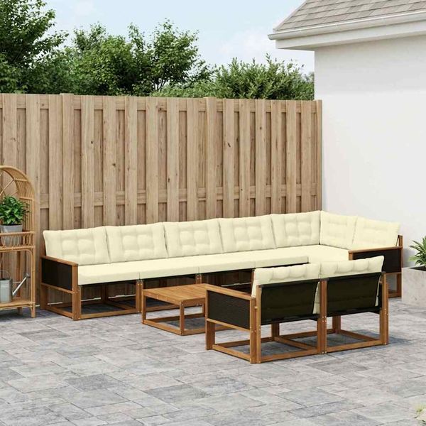 vidaXL Záhradná súprava gaučov s vankúšom 9 pcs Prírodná a krémová