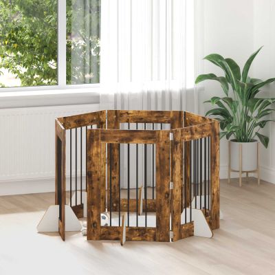 vidaXL Brána pre psov so stojanmi 6 pcs Dymový dub 60 x 80 cm
