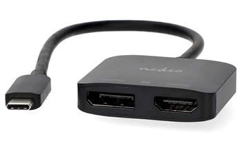 NEDIS káblový adaptér USB-C/USB 3.2 Gen 1/ USB-C zástrčka - DisplayPort zásuvka - HDMI zásuvka/ čierny/ BOX/ 20cm Adaptér, USB-C (M) na HDMI (F) a DisplayPort (F), čierny, 20cm
