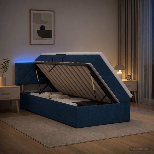 vidaXL LED úložná posteľ s matracom Modrá 100 x 200 cm Látka