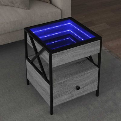 vidaXL Konferenčný stolík s nekonečnými LED sivý sonoma 40x40x51 cm