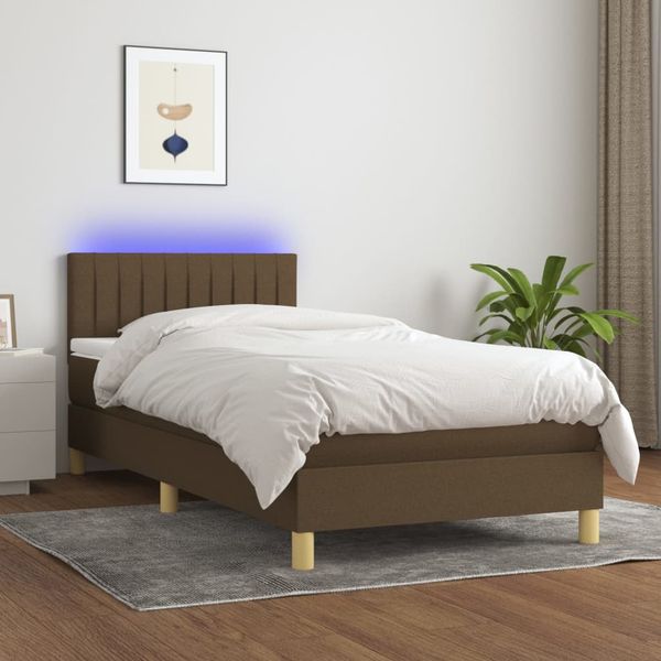 vidaXL Posteľ boxsping s matracom a LED tmavohnedá 80x200 cm látka