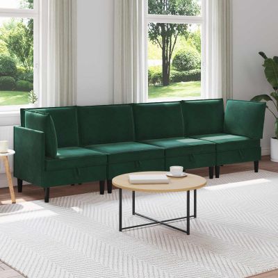 vidaXL Súprava nábytku do obývačky s vankúšom 4 pcs Tmavozelená Zamat