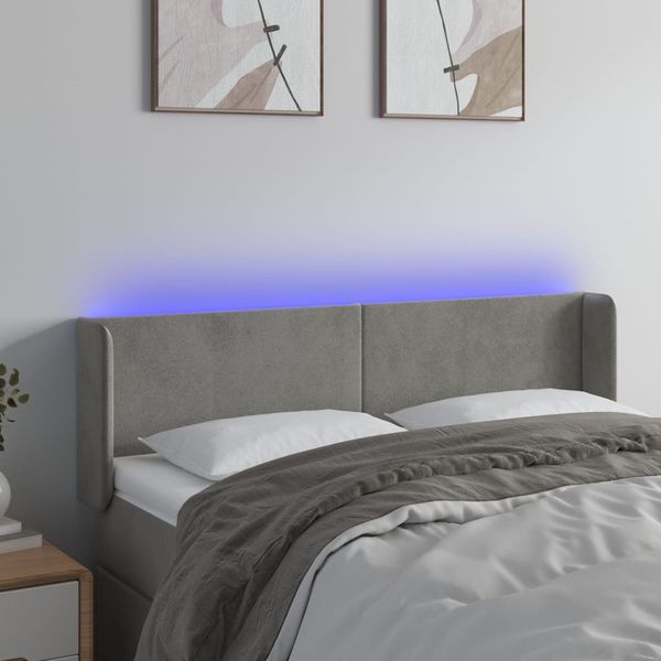 vidaXL Čelo postele s LED bledosivé 147x16x78/88 cm zamat