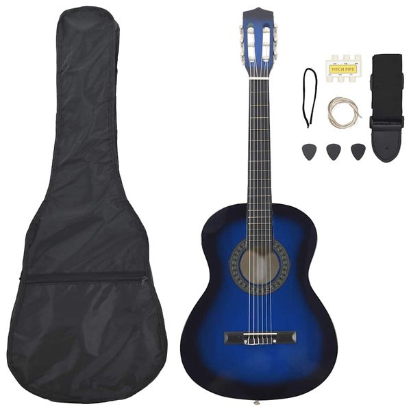 vidaXL 8-dielna klasická gitarová sada pre začiatočníkov modrá 3/4 36"
