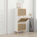 vidaXL Botník biely 52x25x115 cm spracované drevo a prírodný ratan