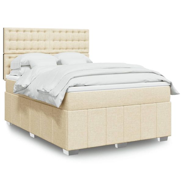 vidaXL Posteľný rám boxspring s matracom krémový 140x200 cm látka