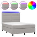 vidaXL Posteľ boxsping s matracom a LED bledosivá 140x200 cm látka