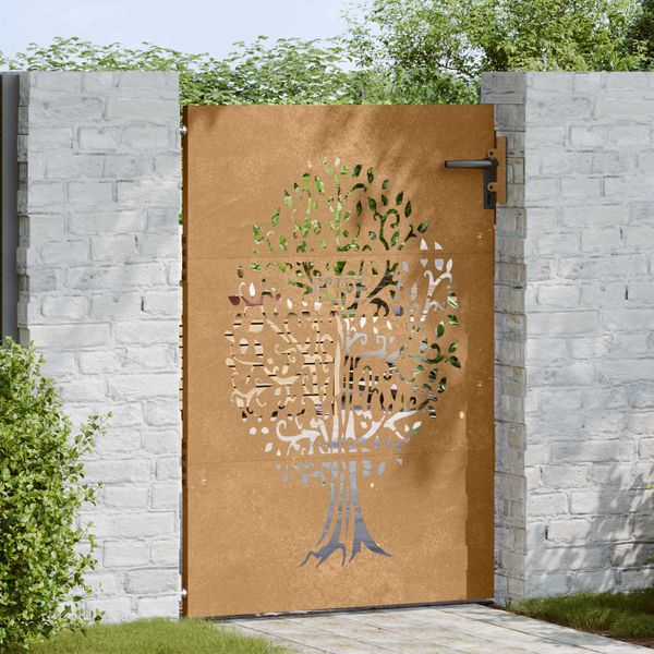 vidaXL Záhradná brána 85x150 cm z kortenovej ocele, dizajn stromu