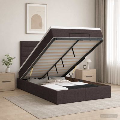 vidaXL Ottoman posteľ s matracom a LED Tmavohnedá 120 x 190 cm Látka