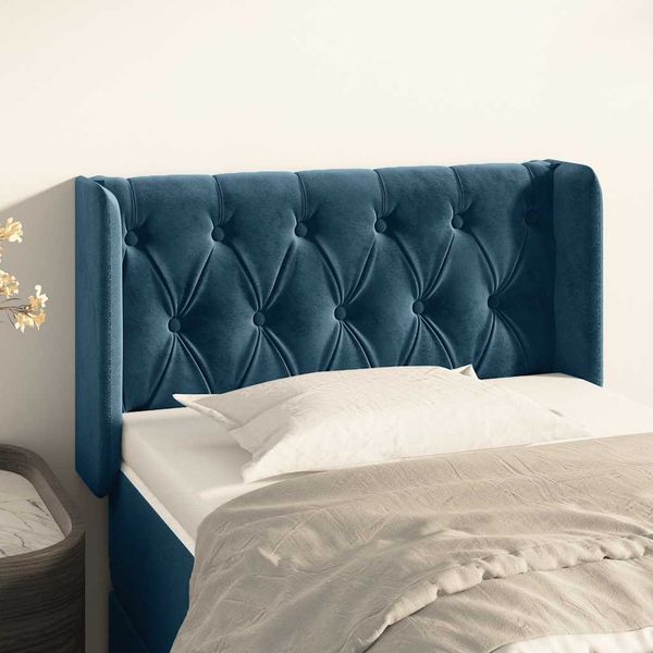 vidaXL Čelo postele so záhybmi tmavomodrá 83x16x78/88 cm zamat