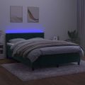 vidaXL Posteľný rám boxsping matrac a LED tmavozelený 140x200 cm zamat