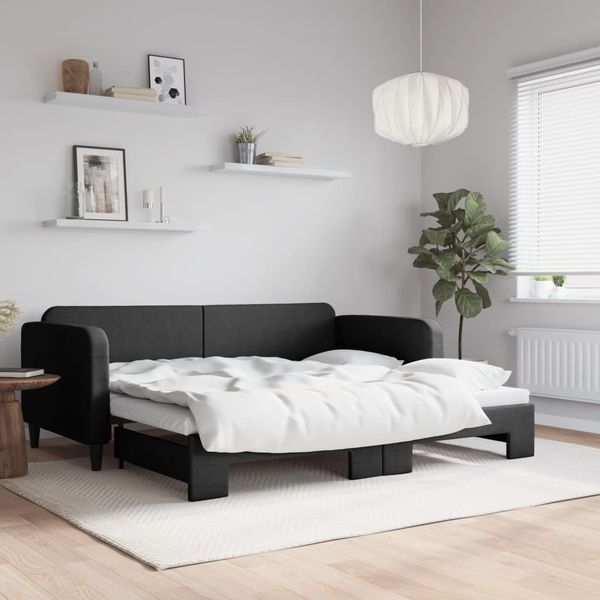 vidaXL Denná posteľ s rozkladacou posteľou čierna 90x190 cm látka