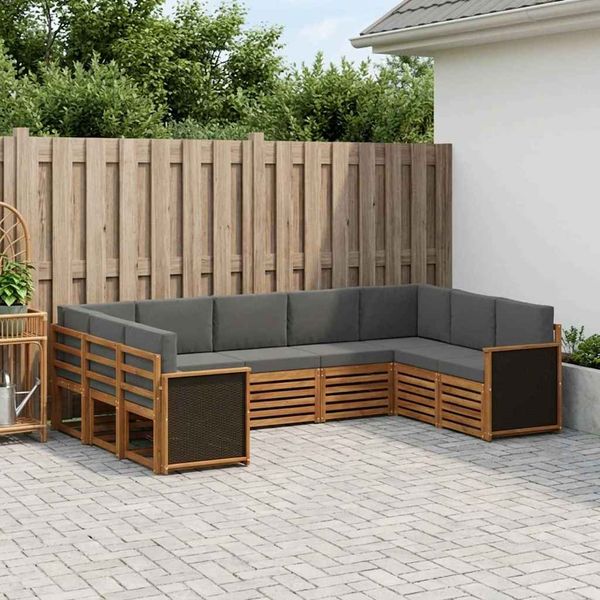 vidaXL Sada rohových gaučov s vankúšom 7 pcs Prírodná a antracitová