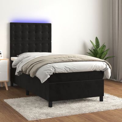 vidaXL Posteľ boxsping s matracom a LED čierna 90x200 cm zamat