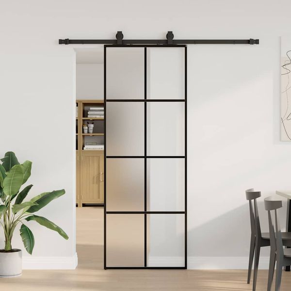 vidaXL Posuvné dvere s kovaním čierne 76x205 cm ESG sklo