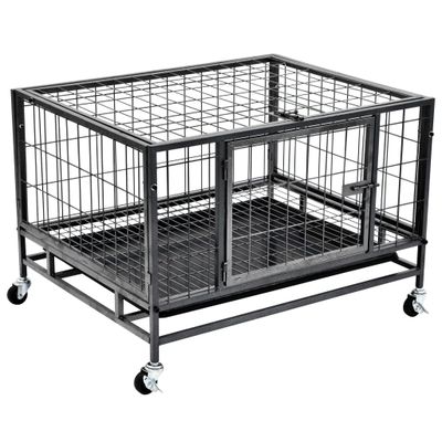 vidaXL Pevná klietka pre psa s kolieskami 82x66x56 cm oceľová