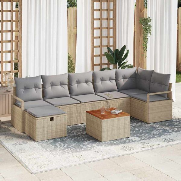 vidaXL Súprava záhradných pohoviek s vankúšom 8 pcs Béžová polyratan