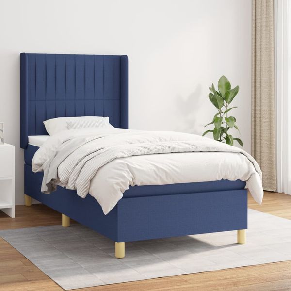 vidaXL Posteľný rám boxspring s matracom modrý 90x190 cm látka