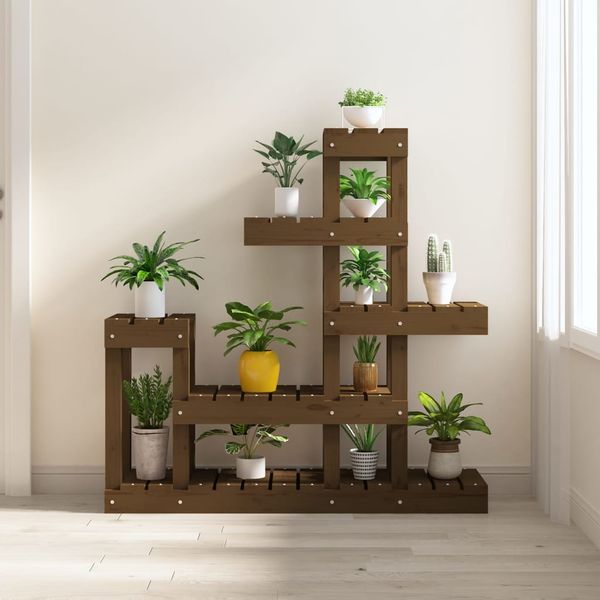 vidaXL Stojan na rastliny medovohnedý 92x25x97 cm masívna borovica