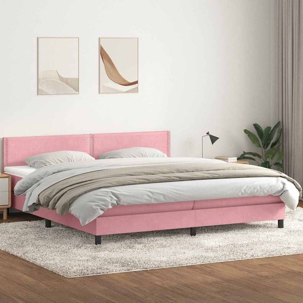 vidaXL Posteľný rám boxsping s matracom ružový 180x220 cm zamat