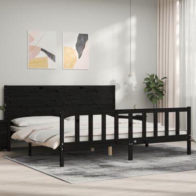 vidaXL Posteľný rám s čelom čierny 200x200 cm masívne drevo