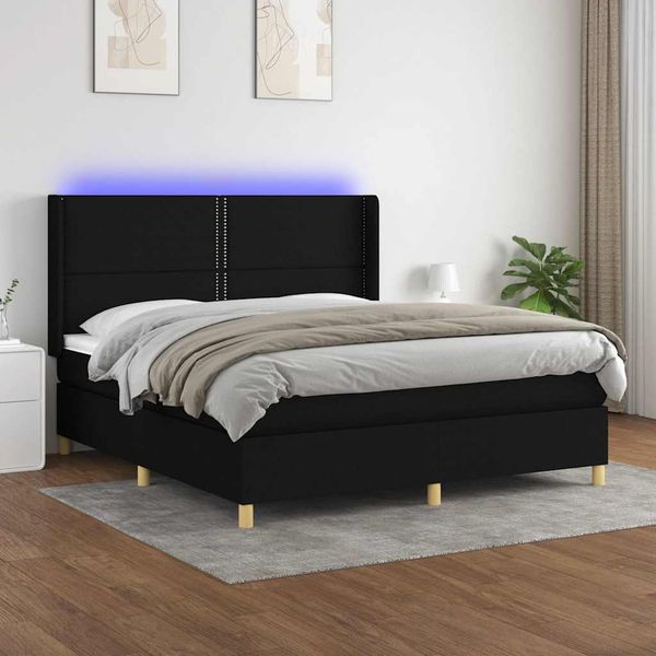 vidaXL Posteľ boxsping s matracom a LED čierna 160x200 cm látka