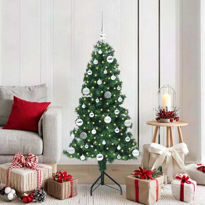 vidaXL Rohový umelý vianočný strom s 150 LED-i Zelená 150 cm PVC a kov