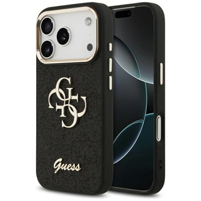 Obal Guess Fixed Glitter Big 4G s kovovým rámčekom pre iPhone 17 Pro čierny