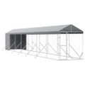 vidaXL Vonkajší koterec pre psov so strechou striebor. 2x14x2,5m oceľ
