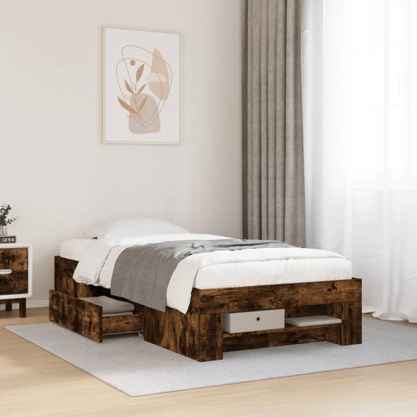 vidaXL Posteľný rám bez matraca dymový dub 90x200 cm kompozitné drevo