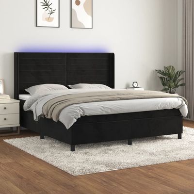 vidaXL Posteľ boxsping s matracom a LED čierna 180x200 cm zamat
