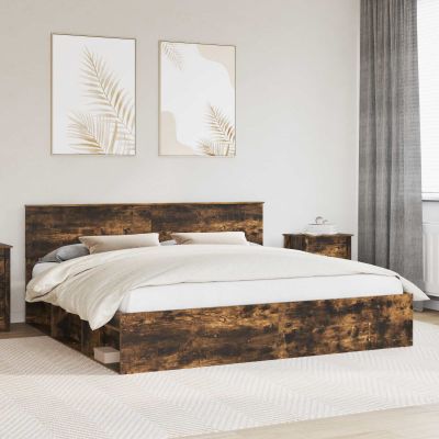vidaXL Rám postele Dymová dub 200 x 200 cm Masívne borovicové drevo
